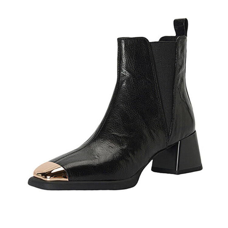 Women's Sheepskin Block Heel Chelsea Boots Ankle Boots Y2535 Ankle Boots Y2535 Black US5/EU34 Unlined