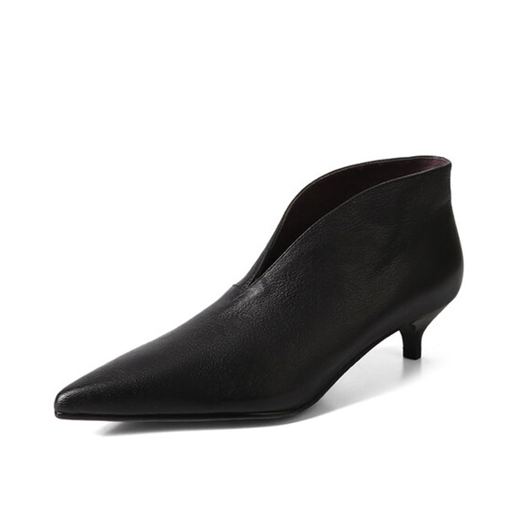 Isyou ibeauty Genuine Leather Kitten Heel Ankle Boots Y2567 Boots Y2567 Black US5/EU34