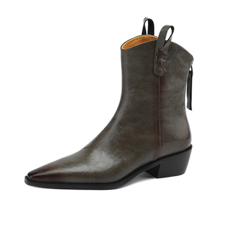 Isyou ibeauty Pointed Toe Leather Western Boots Cowboy Boots Ankle Boots Y2617 Boots Y2617 DarkGrey US5/EU34 Leather lining