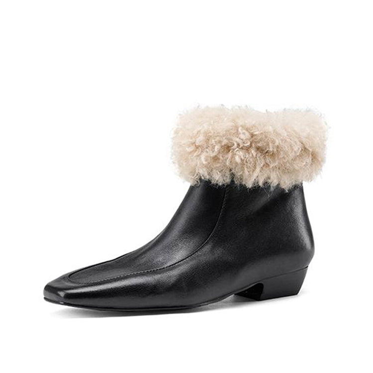 Isyou ibeauty Leather Genuine Shearling Ankle Boots Short Boots Winter Shoes Y2631 Boots Y2631 Black US5/EU34