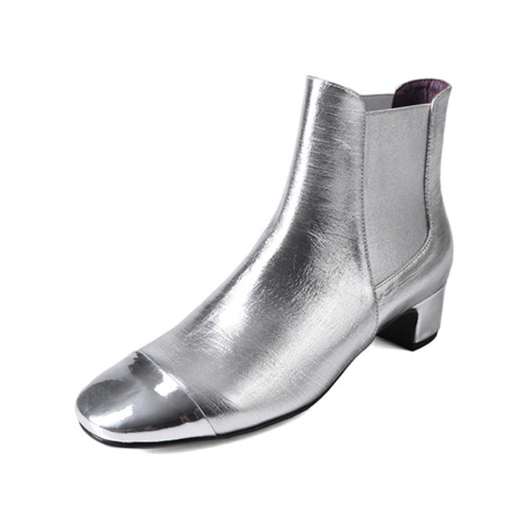 Isyou ibeauty Genuine Leather Chunky Heel Chelsea Boots Ankle Boots Y2566 Boots Y2566 Silver US5/EU34