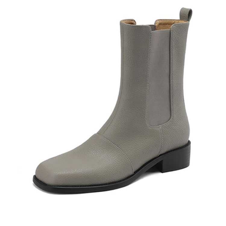 Isyou ibeauty Square Toe Leather Block Low Heel Ankle Boots Chelsea Boots Tube Boots Short Boots Y2601 Boots Y2601 Grey US5/EU34 Leather lining