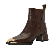 Women's Sheepskin Block Heel Chelsea Boots Ankle Boots Y2535 Ankle Boots Y2535 Brown US5/EU34 Unlined