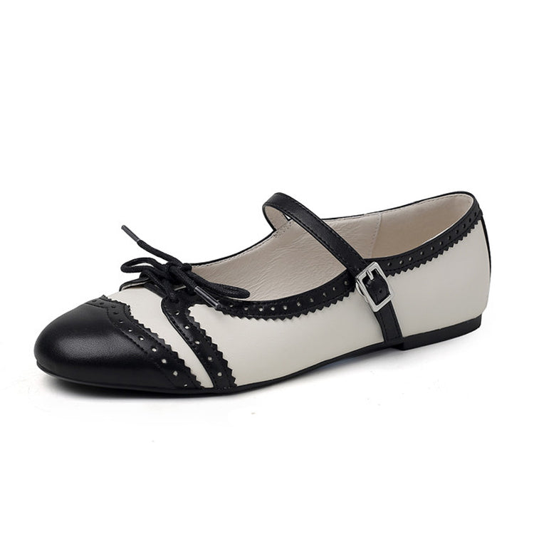 Baroque-Inspired Color-Block Leather Mary Jane Flats Y2876