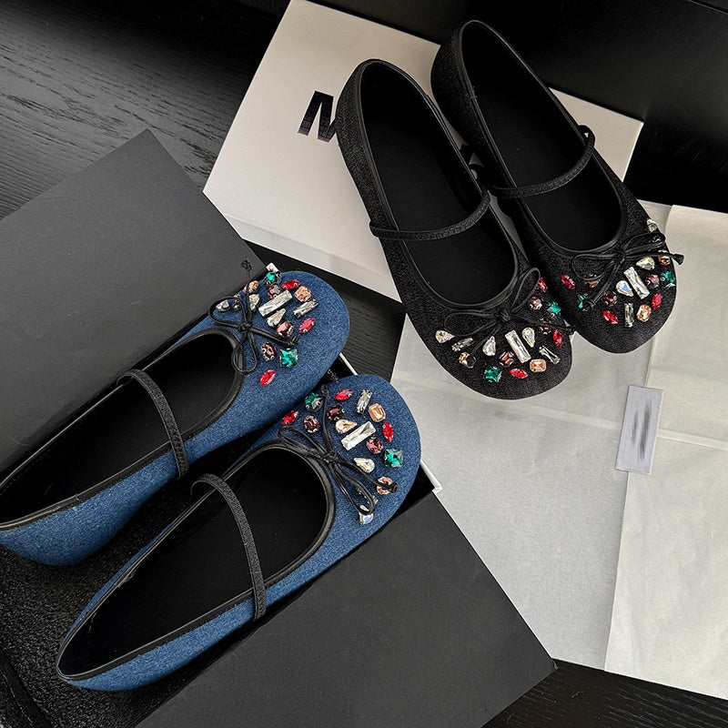 Artisan Embellished Denim Mary Jane Flats Y2875