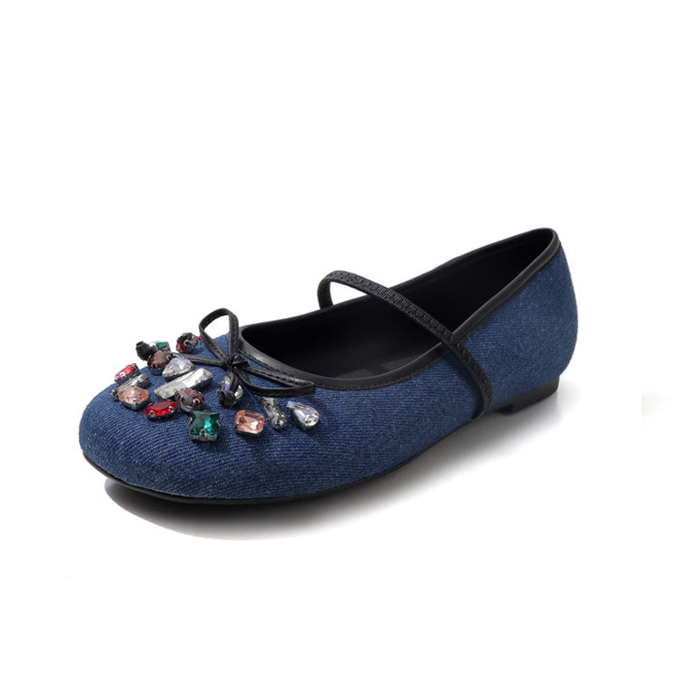 Artisan Embellished Denim Mary Jane Flats Y2875