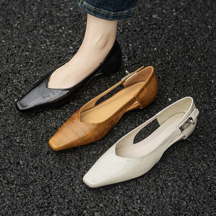 Almond-Toe  Leather Flats with Side Buckle Y2824
