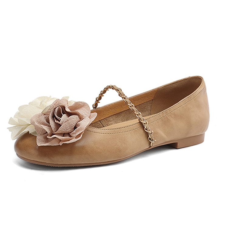Romantic Floral Leather Ballet Mary Jane Flats Y2844