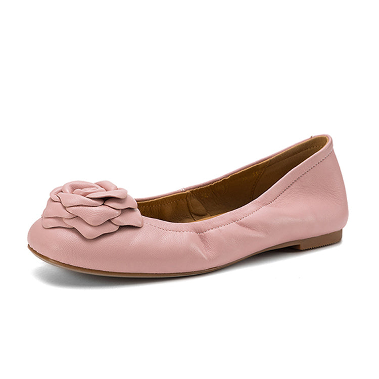Floral Sheepskin Ballet Flats with Handcrafted Rose Detail Y2831