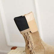 Suede Knee-High Fringe Boots – Round Toe Long Boots with Stretch Shaft Y2756 Boots Y2756
