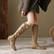 Suede Knee-High Fringe Boots – Round Toe Long Boots with Stretch Shaft Y2756 Boots Y2756