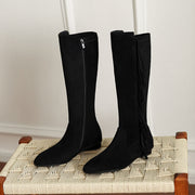 Suede Knee-High Fringe Boots – Round Toe Long Boots with Stretch Shaft Y2756 Boots Y2756
