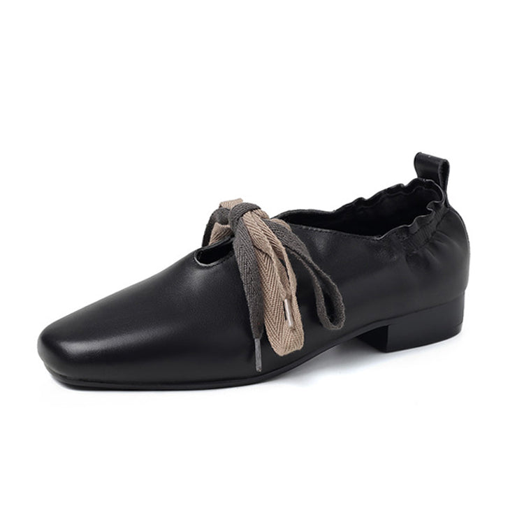 Gathered Leather Flats with  Laces Y2878