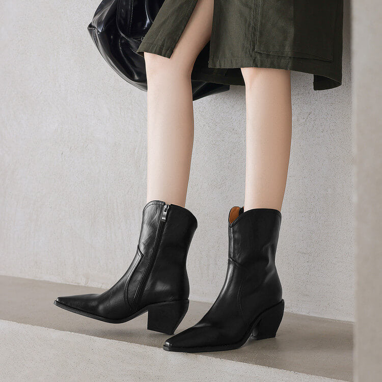 Women's Genuine Leather Western Ankle Boots Y2751 Boots Y2751