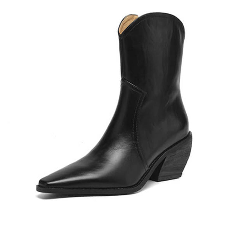 Women's Genuine Leather Western Ankle Boots Y2751 Boots Y2751 Black Leather lining US5/EU34