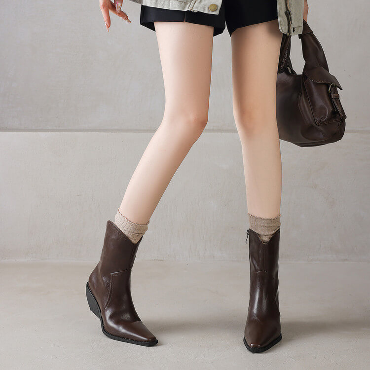 Women's Genuine Leather Western Ankle Boots Y2751 Boots Y2751