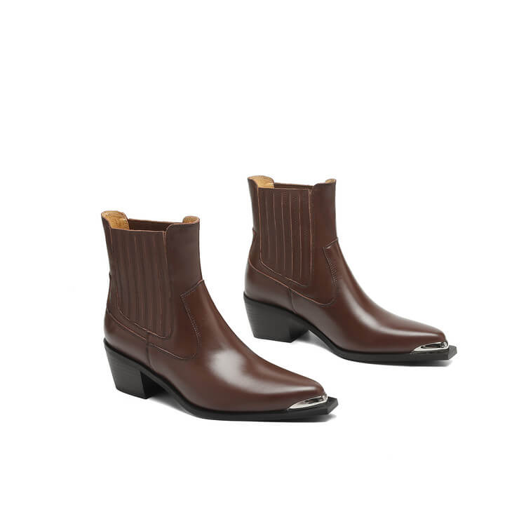 Women’s Handmade Leather Ankle Boots with Metal Tip Y2750 Boots Y2750