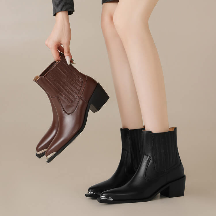 Women’s Handmade Leather Ankle Boots with Metal Tip Y2750 Boots Y2750