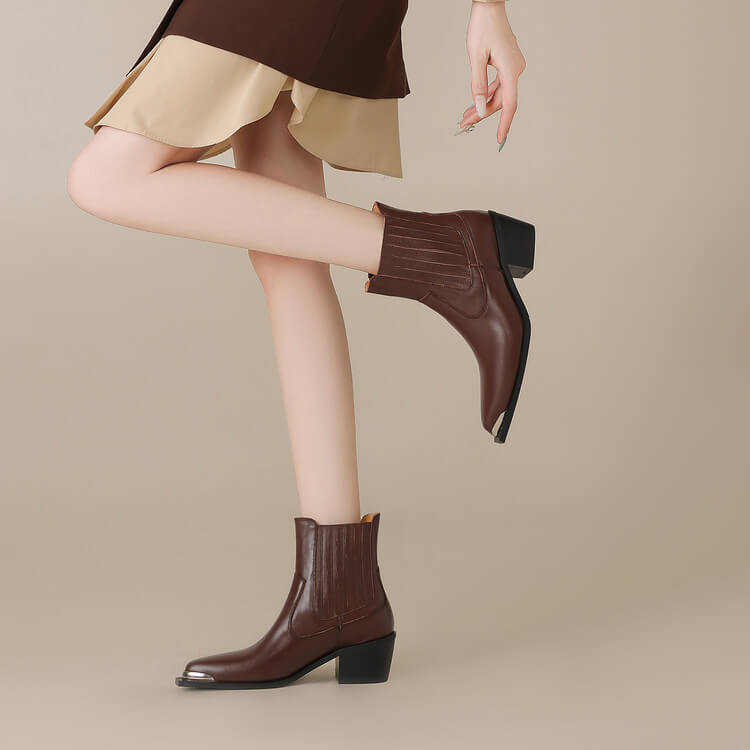 Women’s Handmade Leather Ankle Boots with Metal Tip Y2750 Boots Y2750