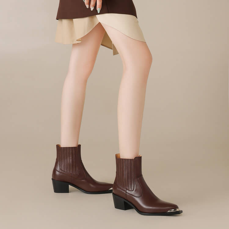 Women’s Handmade Leather Ankle Boots with Metal Tip Y2750 Boots Y2750