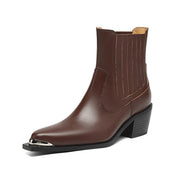 Women’s Handmade Leather Ankle Boots with Metal Tip Y2750 Boots Y2750 Brown Leather lining US5/EU34