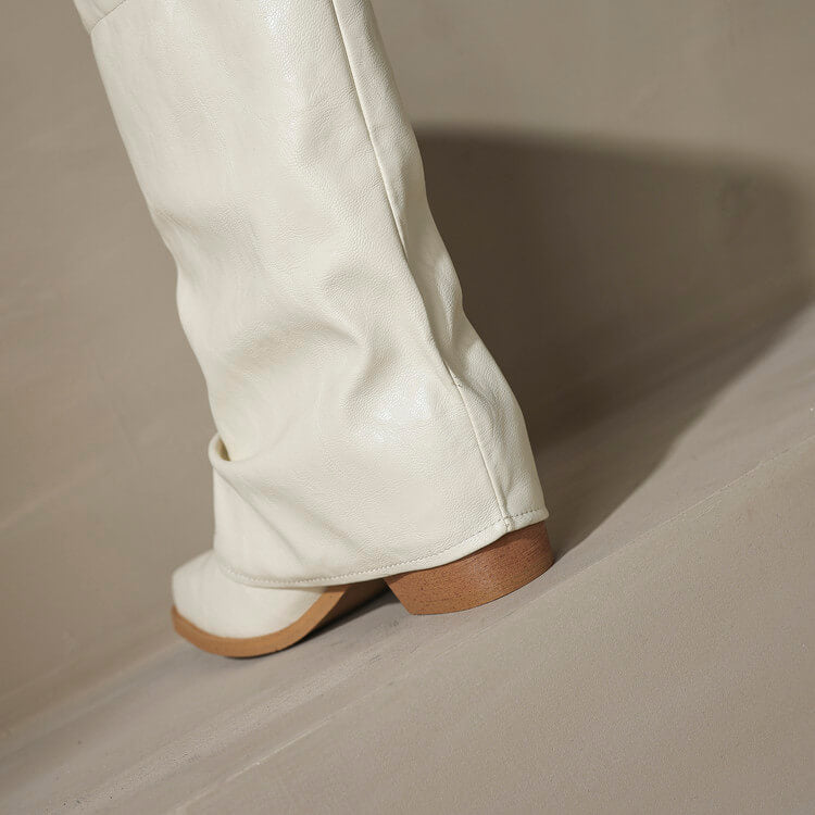 Pointed Toe Cowhide Mid-Calf Boots with Metallic Cut-Out Design Y2758 Boots Y2758