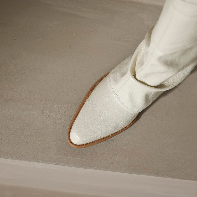 Pointed Toe Cowhide Mid-Calf Boots with Metallic Cut-Out Design Y2758 Boots Y2758