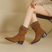 Women's Suede Western Short Boots – Slip-On Ankle Boots Y2745 Boots Y2745
