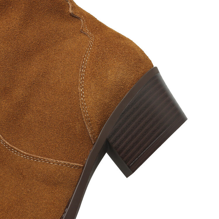 Women's Suede Western Short Boots – Slip-On Ankle Boots Y2745 Boots Y2745