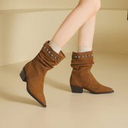 Women's Suede Western Short Boots – Slip-On Ankle Boots Y2745 Boots Y2745