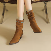 Women's Suede Western Short Boots – Slip-On Ankle Boots Y2745 Boots Y2745