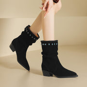 Women's Suede Western Short Boots – Slip-On Ankle Boots Y2745 Boots Y2745
