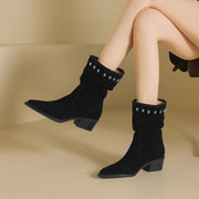 Women's Suede Western Short Boots – Slip-On Ankle Boots Y2745 Boots Y2745