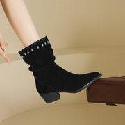 Women's Suede Western Short Boots – Slip-On Ankle Boots Y2745 Boots Y2745