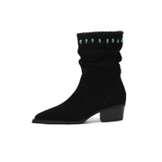 Women's Suede Western Short Boots – Slip-On Ankle Boots Y2745 Boots Y2745