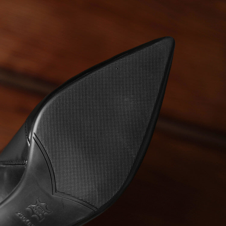 Women's Kitten Heel Pointed-Toe Leather Ankle Boots Y2738 Boots Y2738