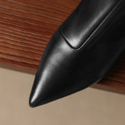 Women's Kitten Heel Pointed-Toe Leather Ankle Boots Y2738 Boots Y2738
