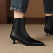 Women's Kitten Heel Pointed-Toe Leather Ankle Boots Y2738 Boots Y2738