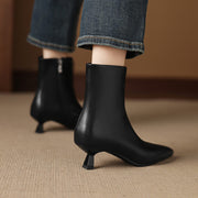 Women's Kitten Heel Pointed-Toe Leather Ankle Boots Y2738 Boots Y2738
