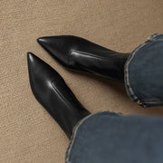 Women's Kitten Heel Pointed-Toe Leather Ankle Boots Y2738 Boots Y2738
