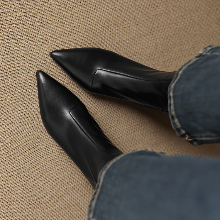 Women's Kitten Heel Pointed-Toe Leather Ankle Boots Y2738 Boots Y2738