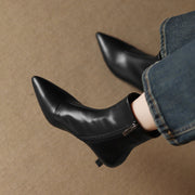 Women's Kitten Heel Pointed-Toe Leather Ankle Boots Y2738 Boots Y2738
