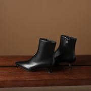 Women's Kitten Heel Pointed-Toe Leather Ankle Boots Y2738 Boots Y2738