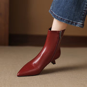 Women's Kitten Heel Pointed-Toe Leather Ankle Boots Y2738 Boots Y2738