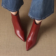 Women's Kitten Heel Pointed-Toe Leather Ankle Boots Y2738 Boots Y2738