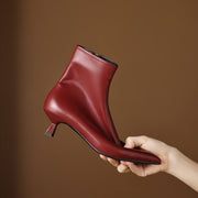 Women's Kitten Heel Pointed-Toe Leather Ankle Boots Y2738 Boots Y2738