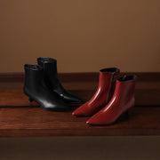 Women's Kitten Heel Pointed-Toe Leather Ankle Boots Y2738 Boots Y2738