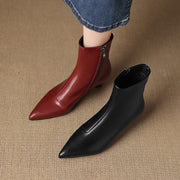 Women's Kitten Heel Pointed-Toe Leather Ankle Boots Y2738 Boots Y2738