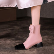Women's Bow Detai Block Low Heel Ankle Boots Y2739 Boots Y2739