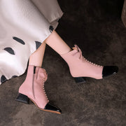 Women's Bow Detai Block Low Heel Ankle Boots Y2739 Boots Y2739